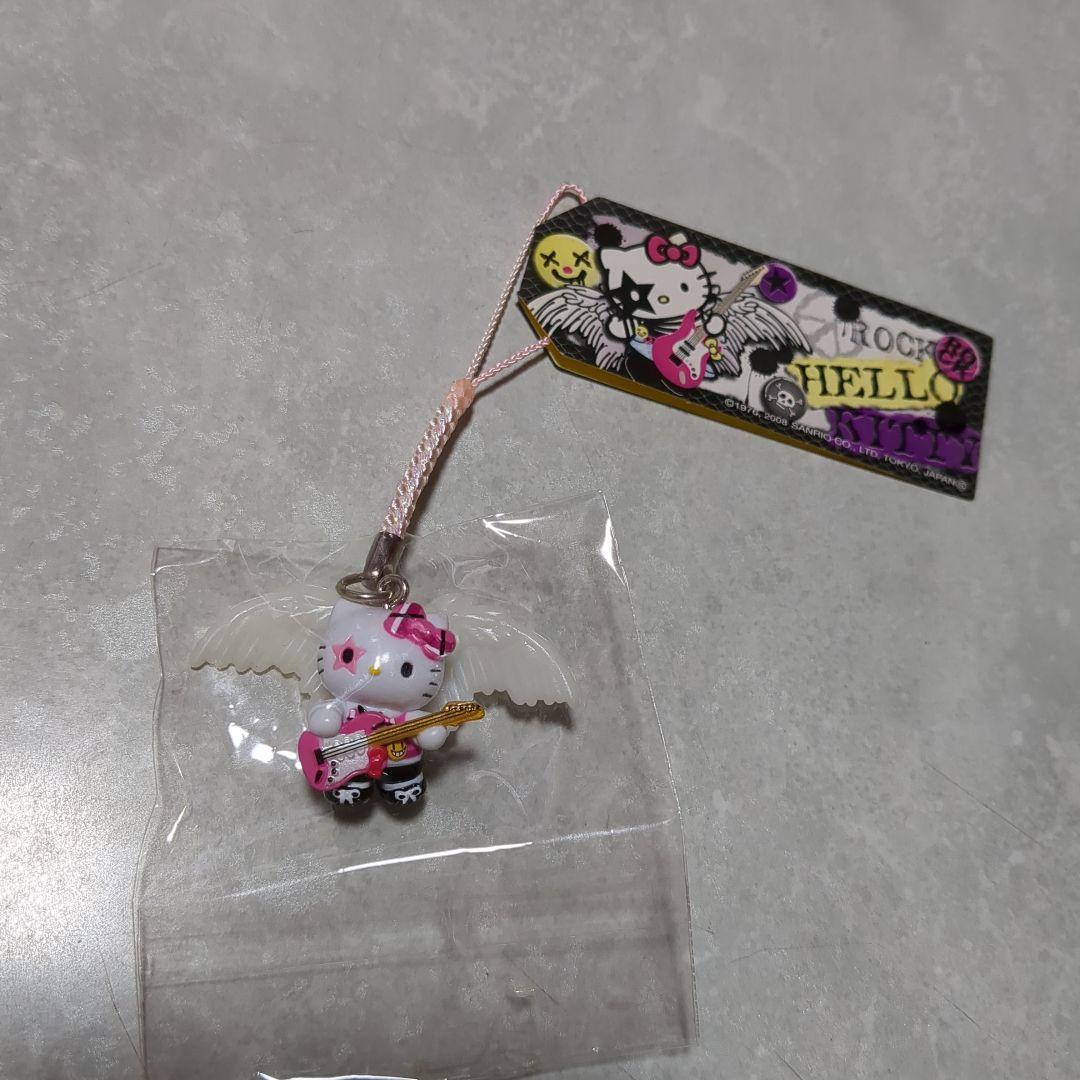 ハローキティ ロックキティ 根付け ピンクチェックリボン