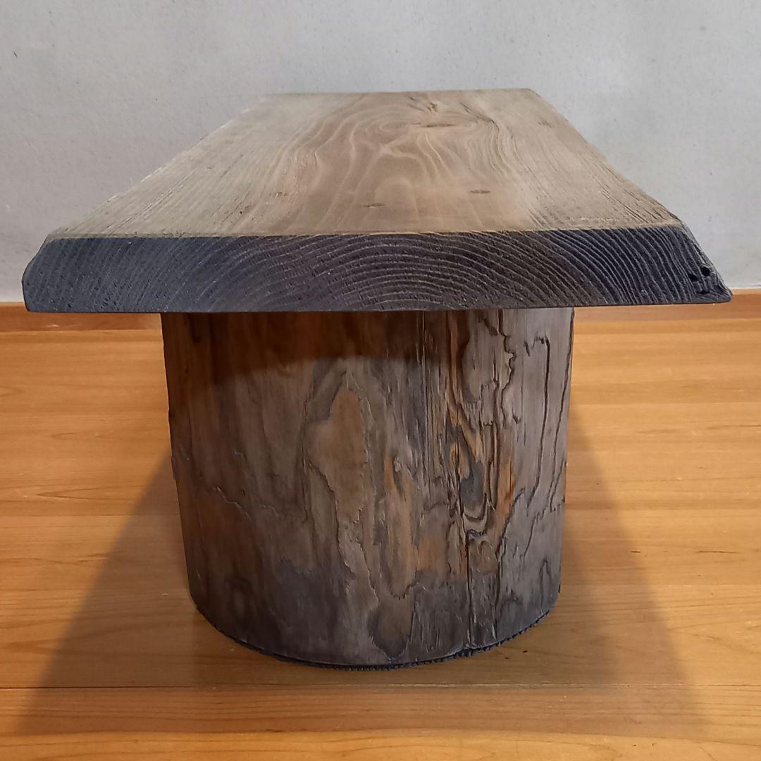 一点モノ　杉古材屋根材、梁使用リメイク品　スツールベンチハーフログ