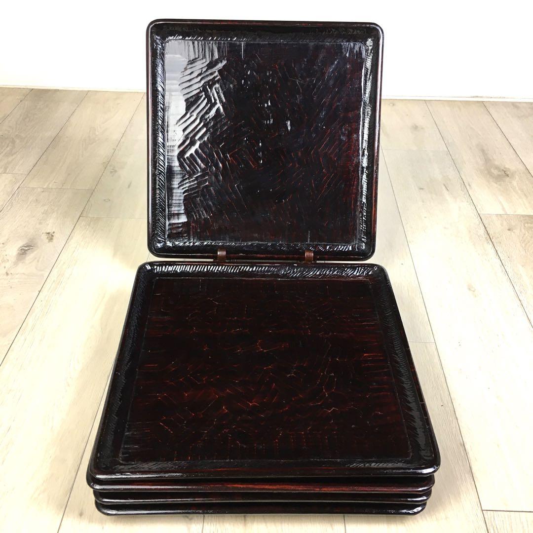 S370讃岐彫 四方盆 くり抜き盆 5客揃 懐石膳 茶懐石