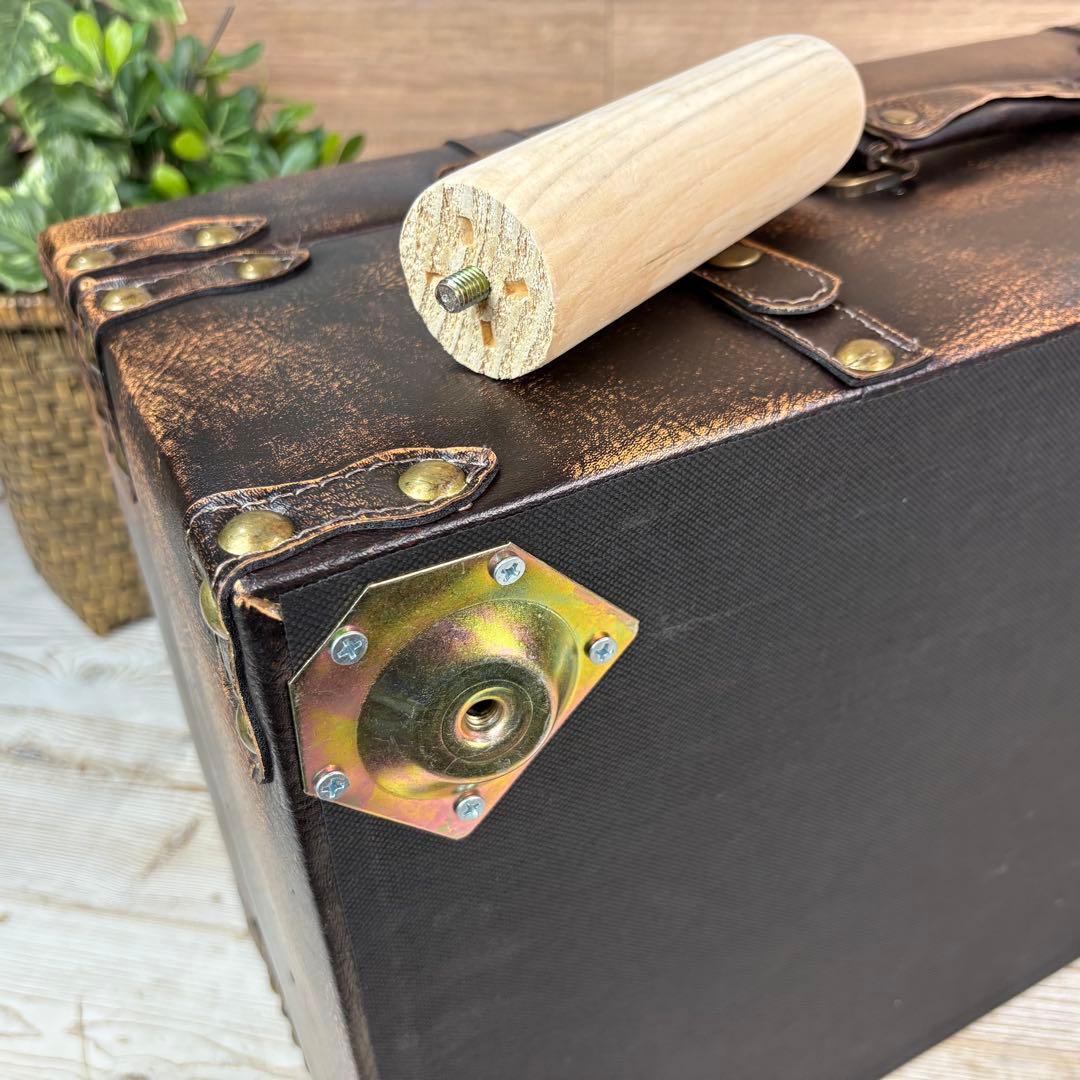 アンティーク調トランク型収納ケース付きレザーベンチスツール木製足オットマン椅子