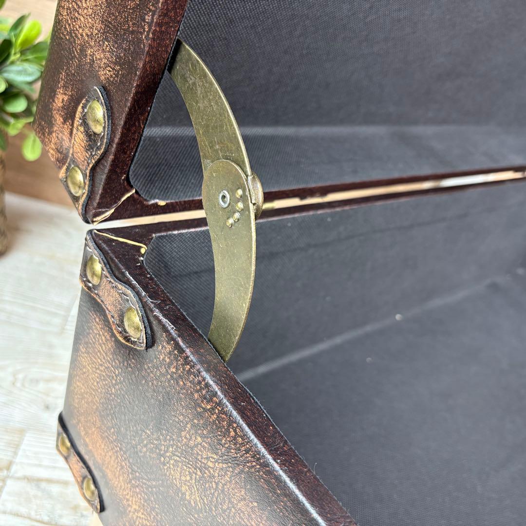 アンティーク調トランク型収納ケース付きレザーベンチスツール木製足オットマン椅子