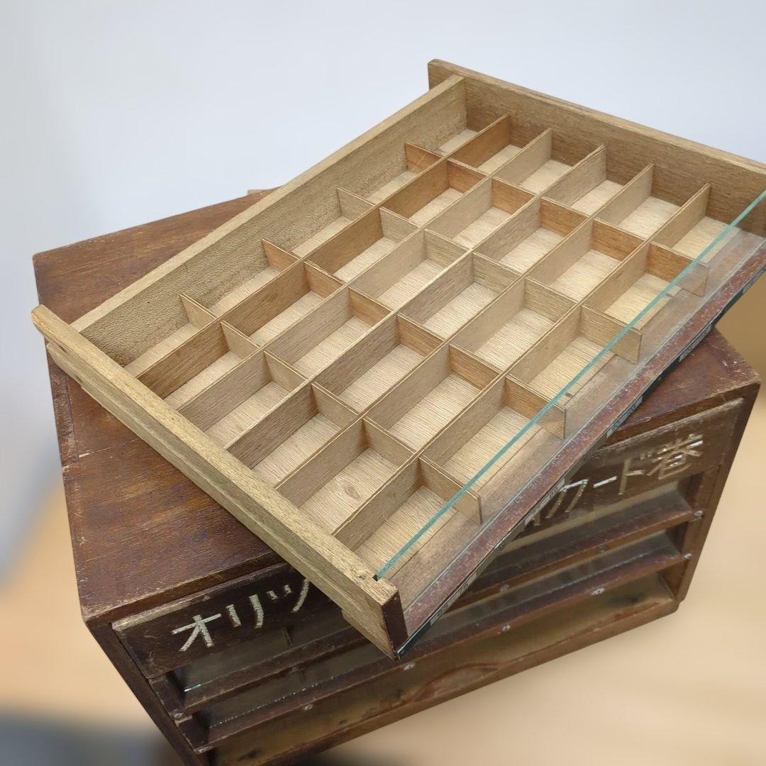 レトロ 糸ケース 木製 ガラス 棚 オリヅル印 引き出し 箪笥 整理棚