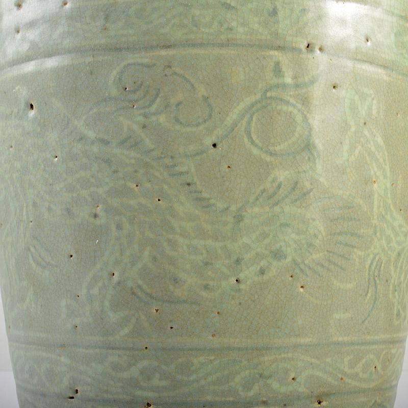 朝鮮美術　李朝　高麗青磁　象嵌龍文瓶　M　R7353B