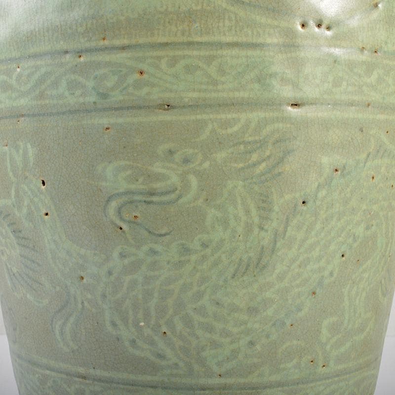 朝鮮美術　李朝　高麗青磁　象嵌龍文瓶　M　R7353B