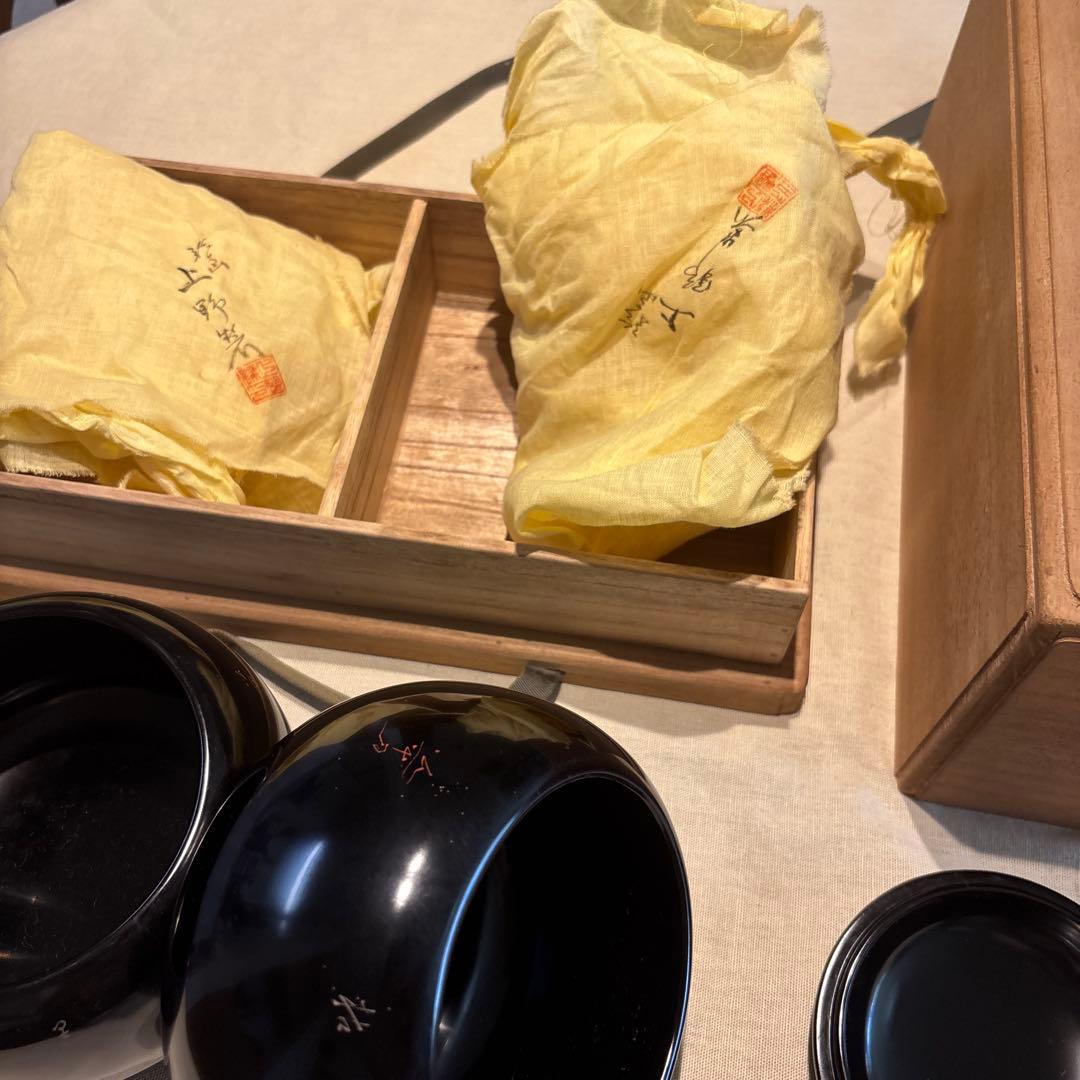 輪島塗りの龍と虎の蓋絵の碁石入れ