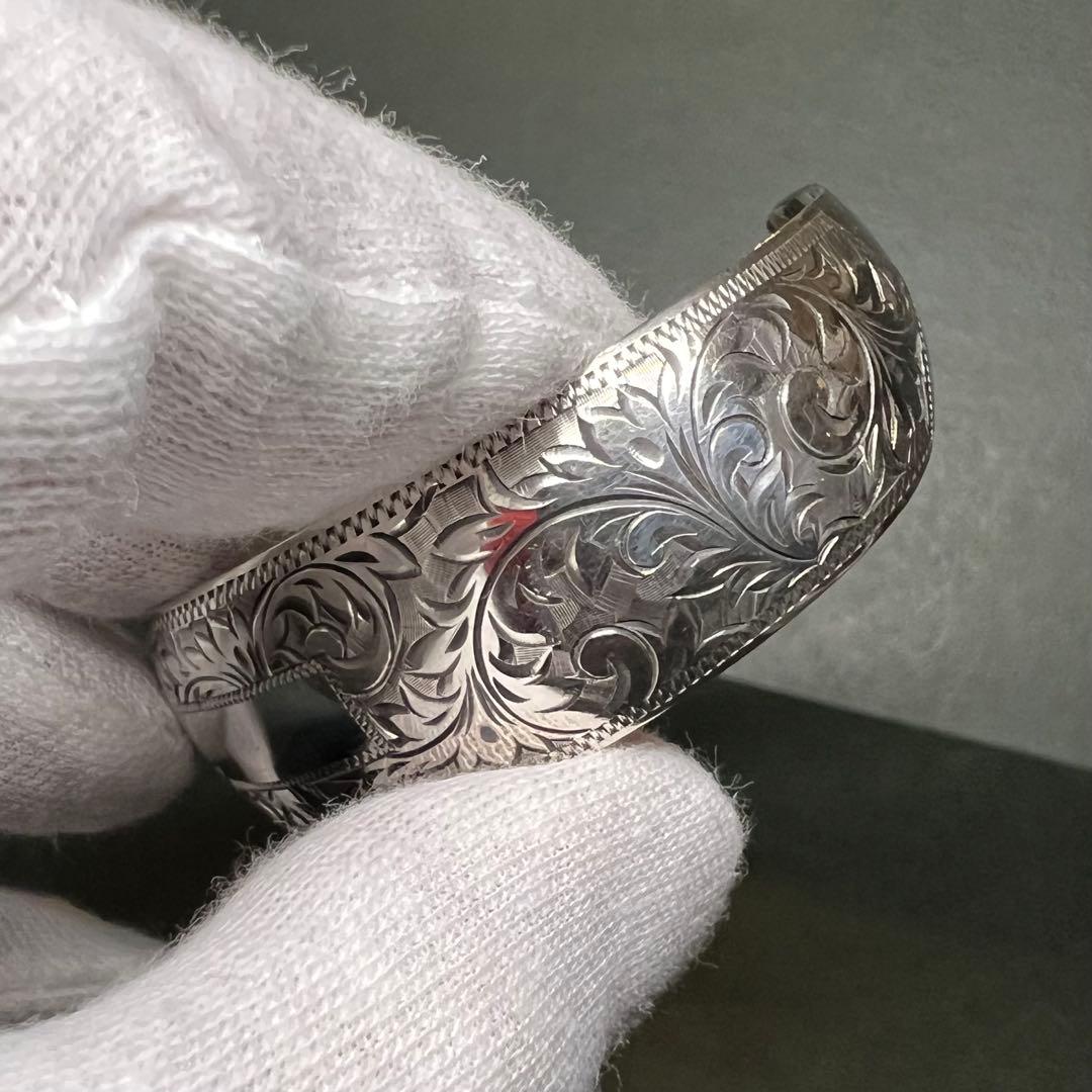 銀製 SILVER 950 刻印有 植物紋様 シルバーバングル ブレスレット純銀