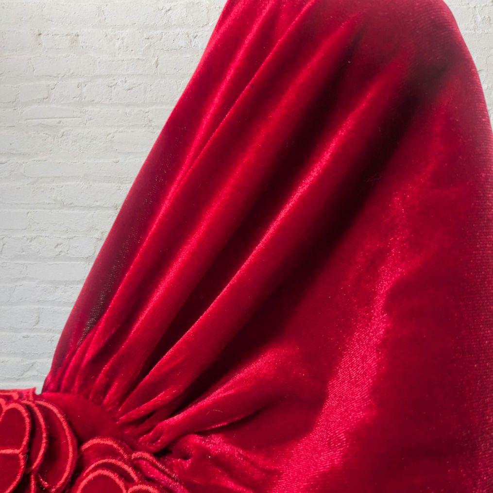 M レッド ミニドレス オフショル フレア Aライン ベロア シフォン ウエスト