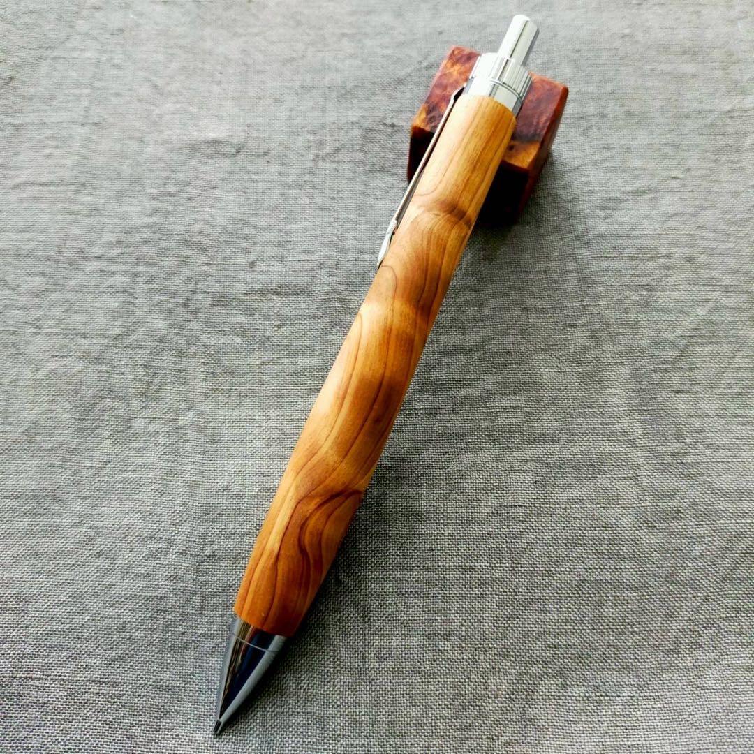 屋久杉　金襴杢　ハンドメイド　木軸シャープペン　0.5mm　天然木　シルバー