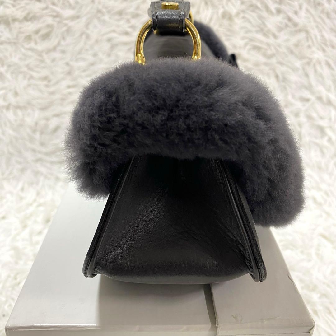 極美品✨銀座カネマツ スエード×ファー リボン ハンドバッグ ミニバッグ