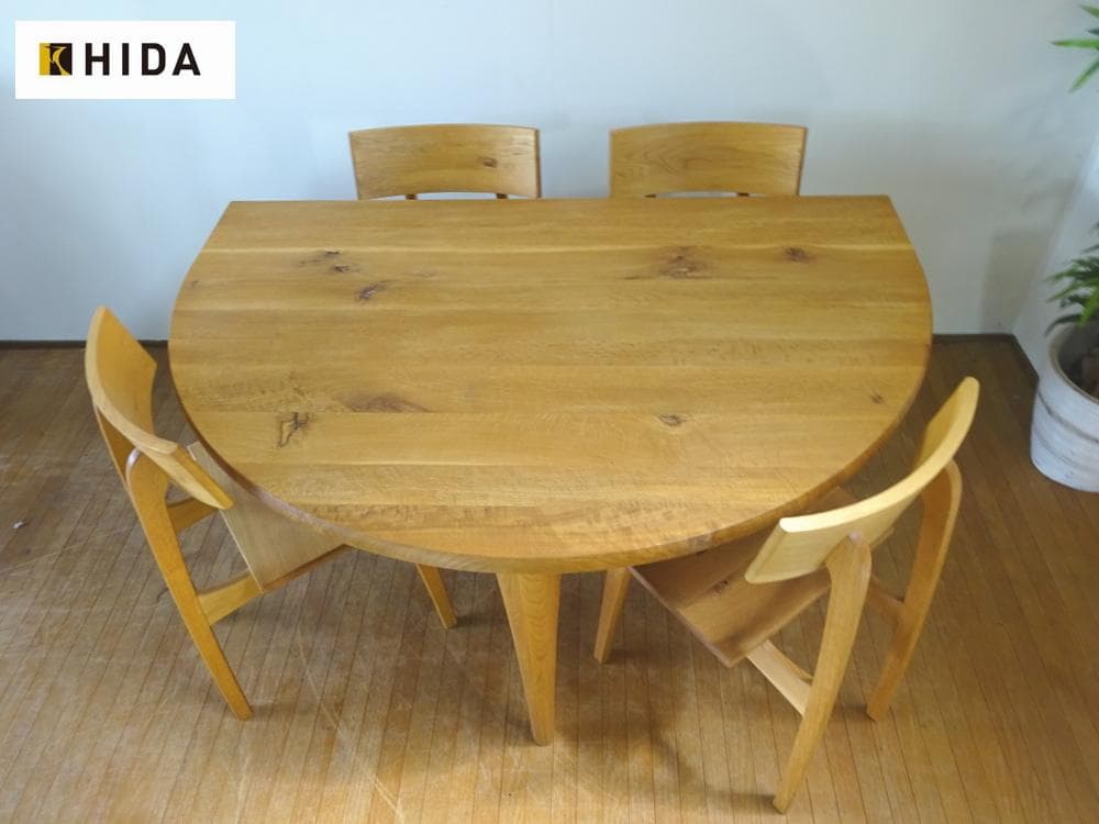 HIDA/飛騨産業　森のことば　ダイニング5点セット　半円形テーブル　展示品
