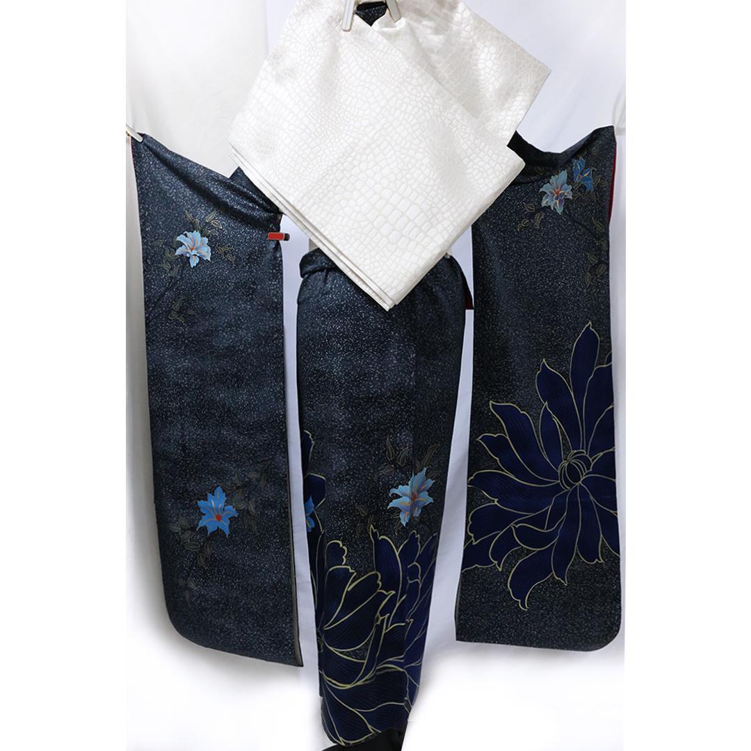 急ぎ対応可！極美品振袖セット ◆166.5cmフルセット成人式紺色新古品fB58