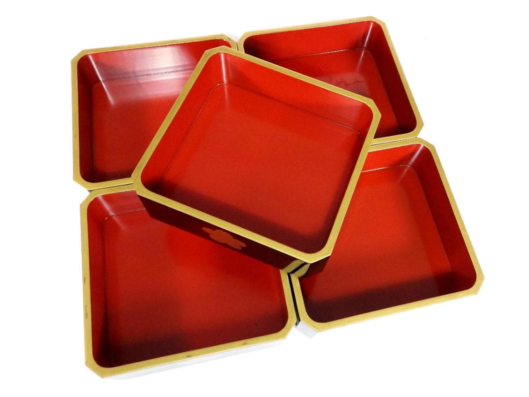 お重箱 5段重 金蒔絵 桜紋　蓋２枚 高脚台付