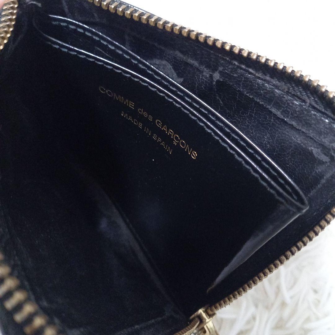 ●良品●　コムデギャルソン　ポルカドット　エンボス　エナメル　L字　財布　黒