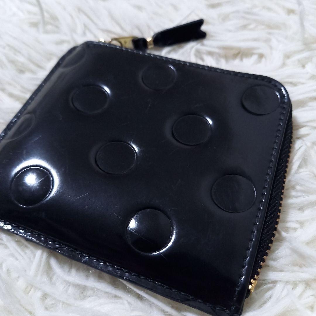 ●良品●　コムデギャルソン　ポルカドット　エンボス　エナメル　L字　財布　黒