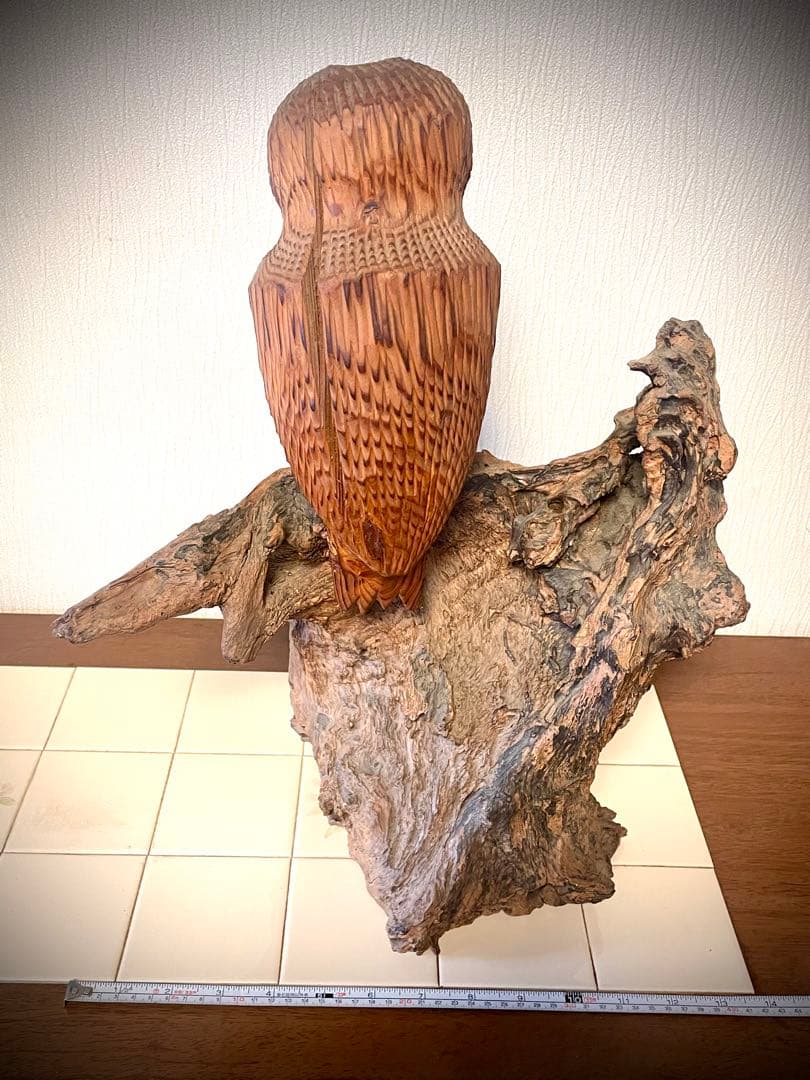 天然　流木　玄関にフクロウの縁起物　インテリア　置物　アンティーク　商売繁盛