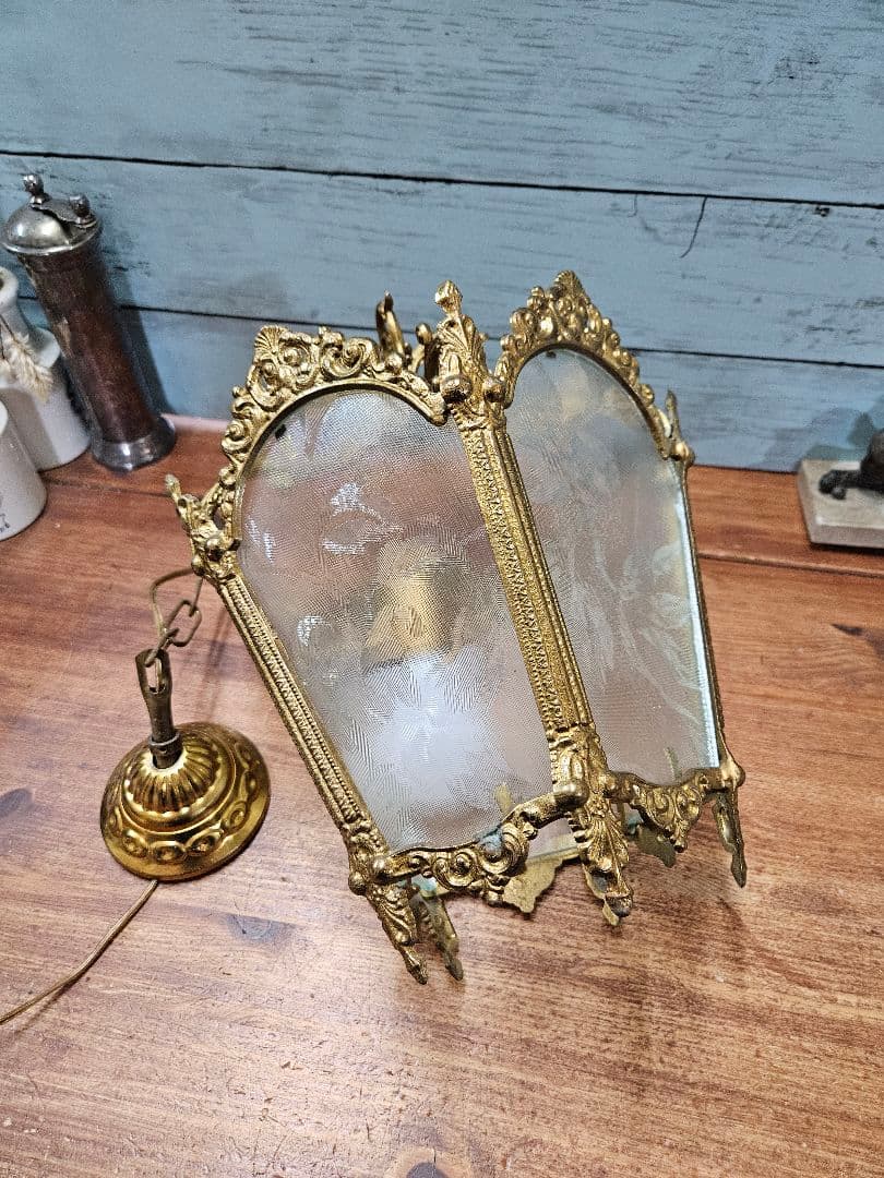 フランスアンティーク 5面ガラスのペンダントライト アールヌーボー 吊り下げ