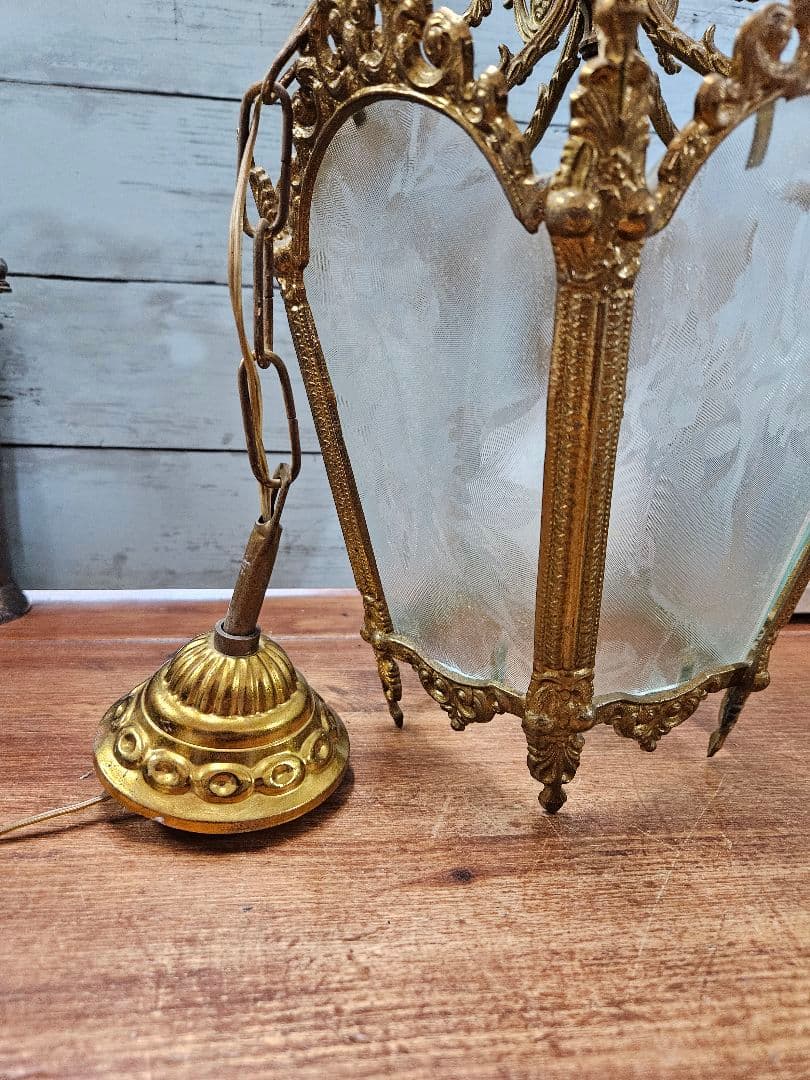 フランスアンティーク 5面ガラスのペンダントライト アールヌーボー 吊り下げ