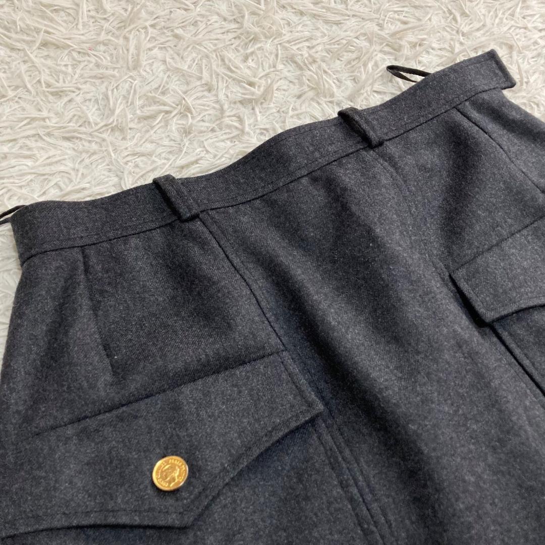 16715✨CHANEL ウール 金ボタン スカート 42 LL グレー