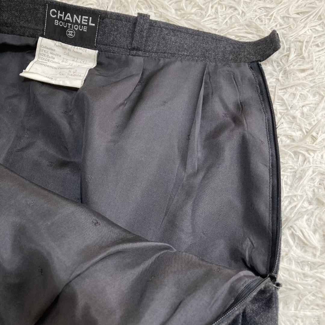 16715✨CHANEL ウール 金ボタン スカート 42 LL グレー