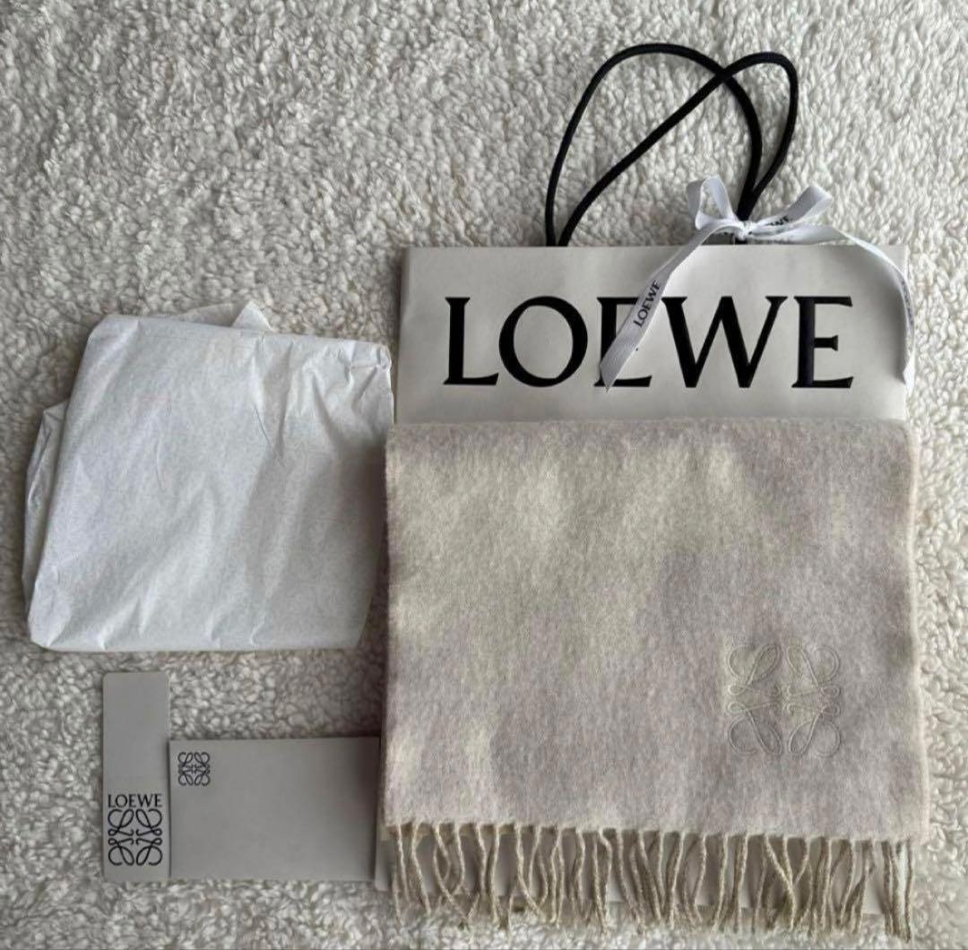 LOEWE　ロエベ　バイカラースカーフ　アナグラムマフラー　アイボリー/サンド