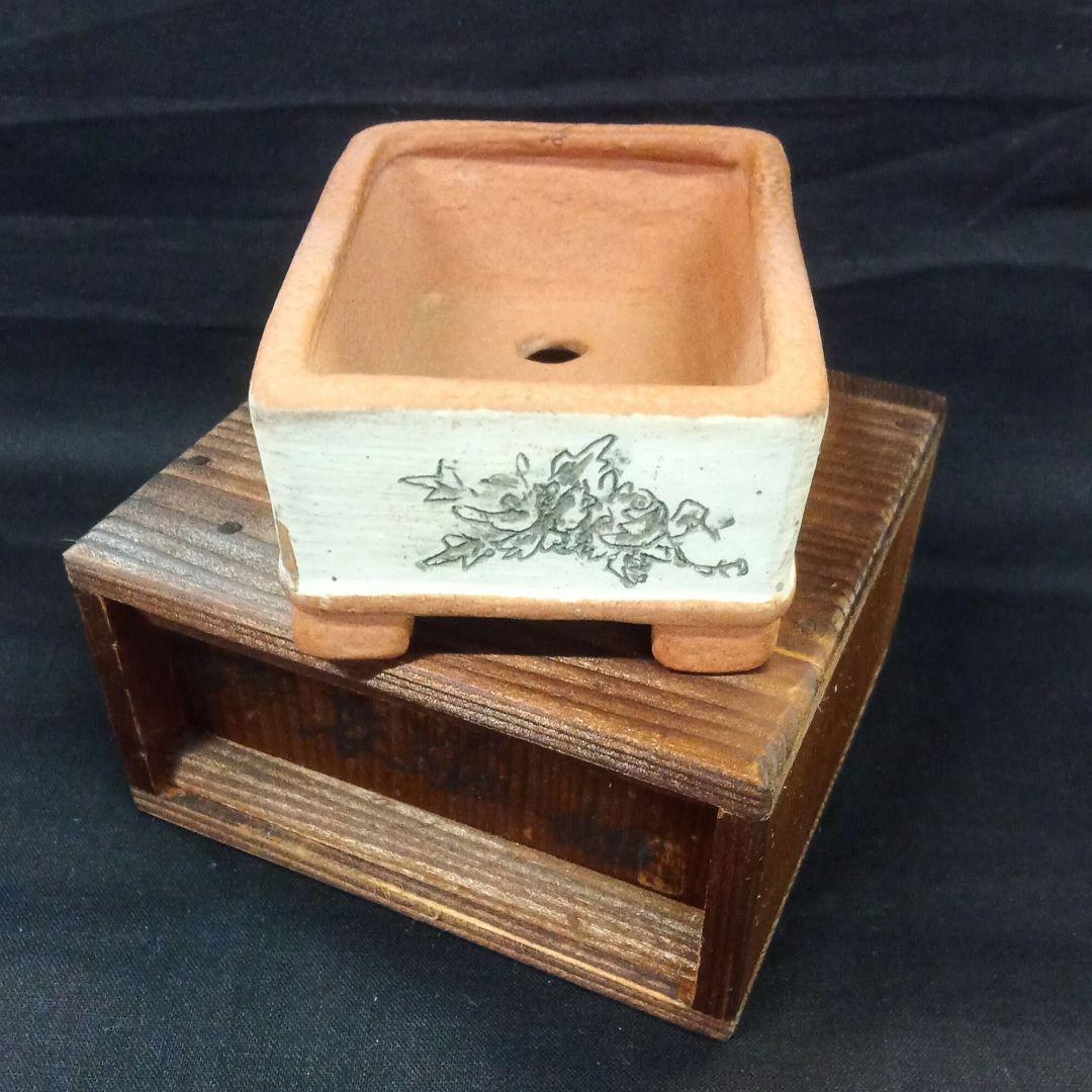 002.【 陶 翠 】春秋 /長方鉢/ミニ盆栽鉢/木箱付き