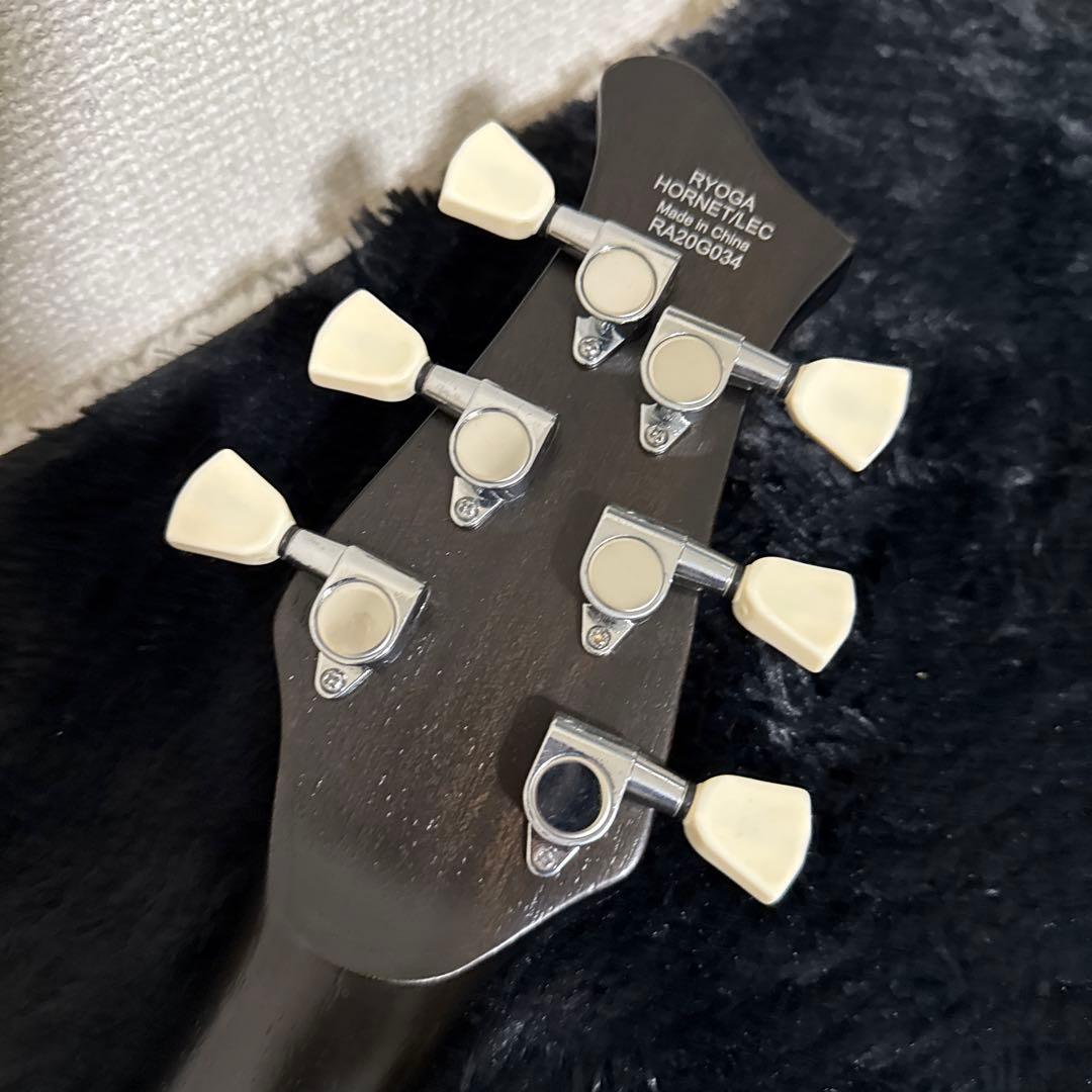 Ryoga HORNET エレキギター スルーネック 黒 木目 弦楽器