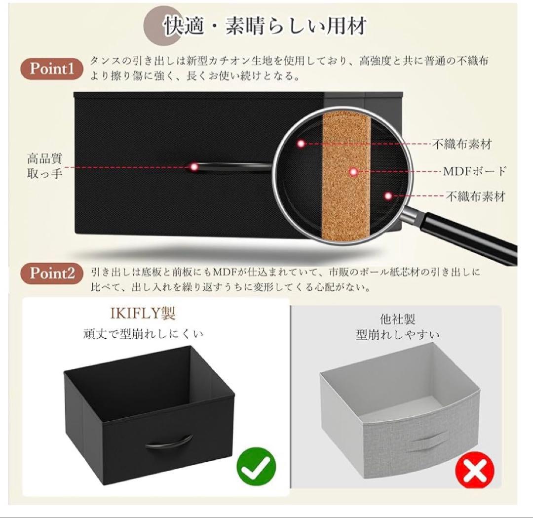 タンス　洋服タンス　棚付き リビングコンセントキャビネット USBポート 黒