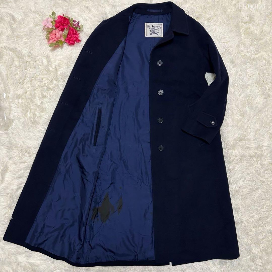 【美品/L】バーバリー チェスターコート アウター カシミヤ15% Aライン 紺