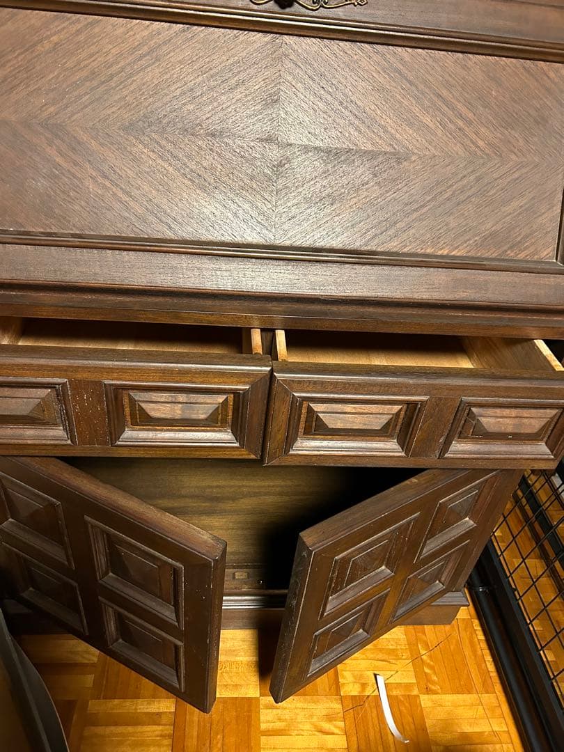 【昭和ヴィンテージ・美品】木製ライティングビューロ　ガラス扉