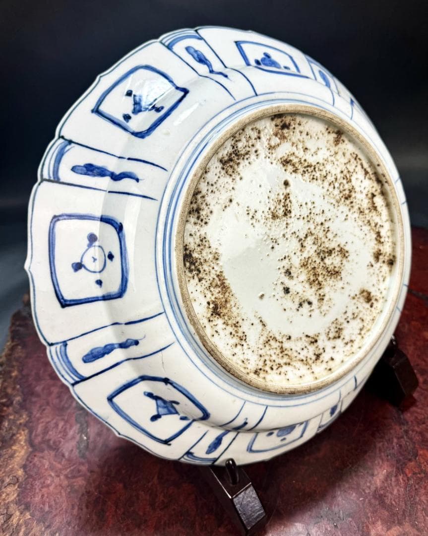 明末時代 章州平和窯 東インド会社クラック瓷青花葵口開光高士図大皿WWTT105