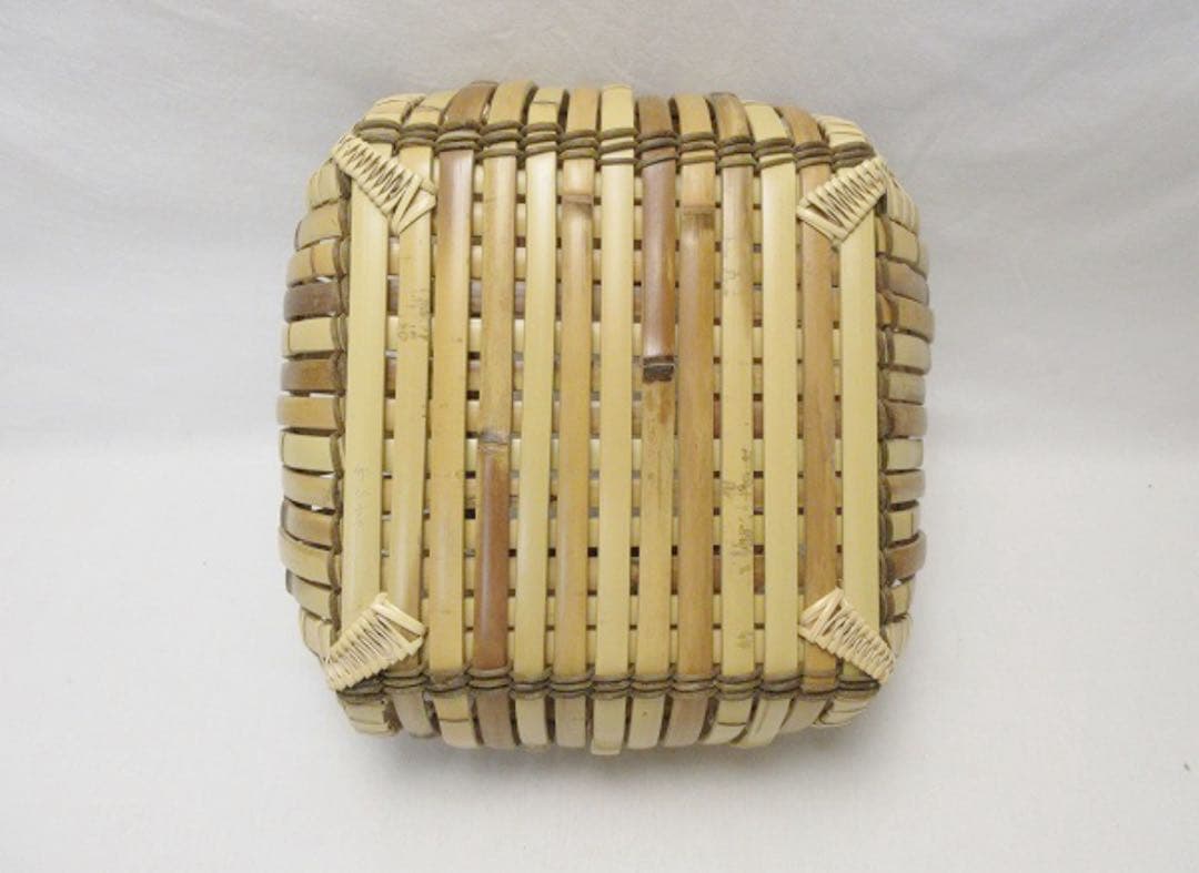 ほぼ未使用 華道具 竹心斎造 花籠 竹おとし付 花器 和室 竹細工 共布 共箱