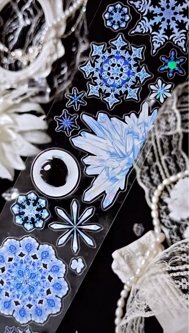 【9378】海外　5m巻　貝殻光カッティングマスキングテープ　雪花　水晶