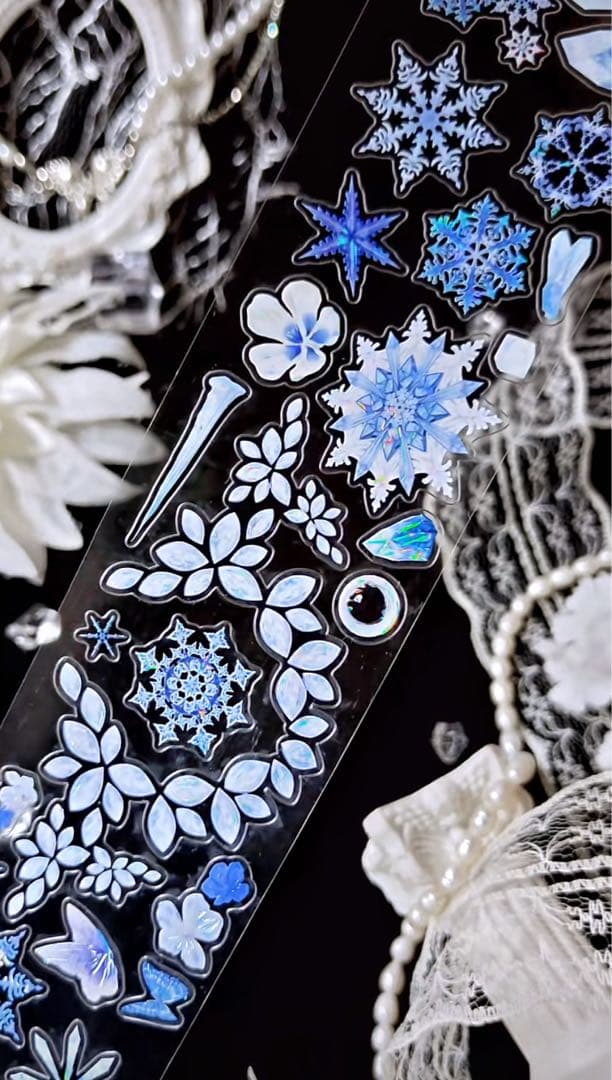 【9378】海外　5m巻　貝殻光カッティングマスキングテープ　雪花　水晶