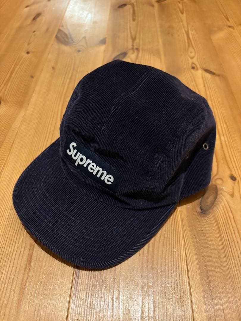 supreme キャップ コーデュロイ ネイビー