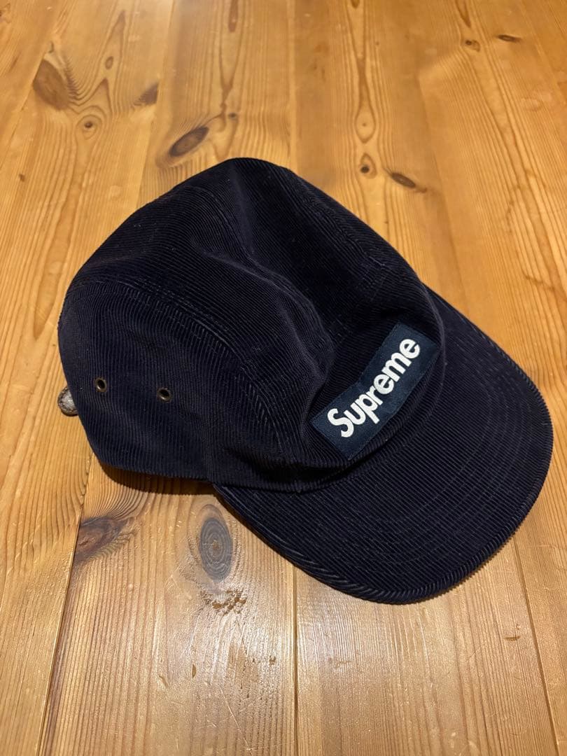 supreme キャップ コーデュロイ ネイビー
