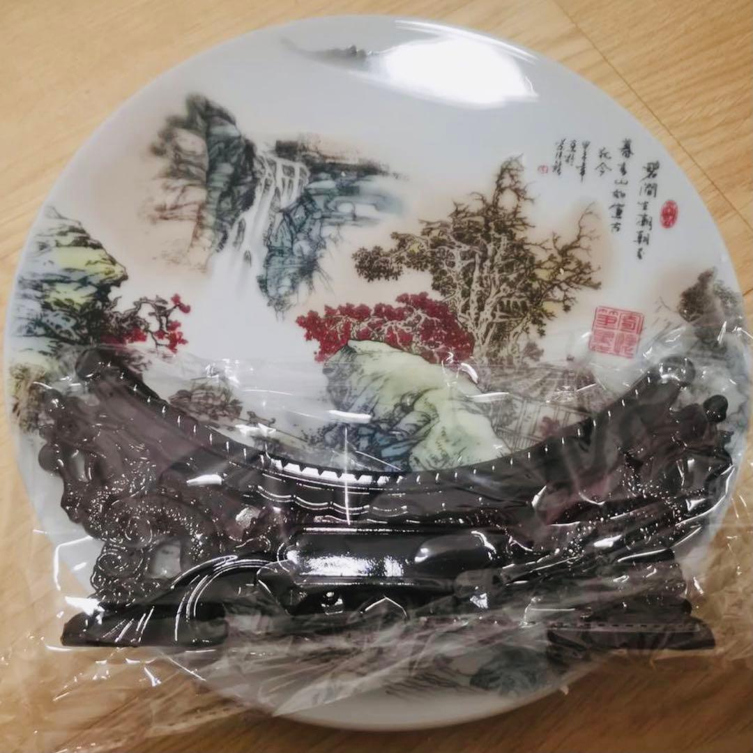 【工芸品】山水画皿 セット
