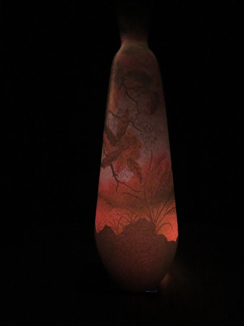 ◆飾り花器　多層被せガラス　酸化腐食彫刻　作者不明◆