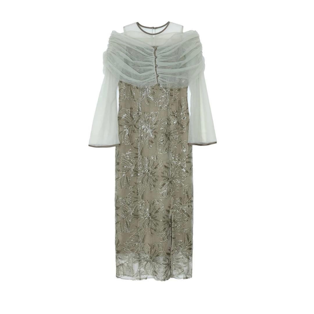 lejaチュールオフショルダー花柄Iラインワンピースドレス