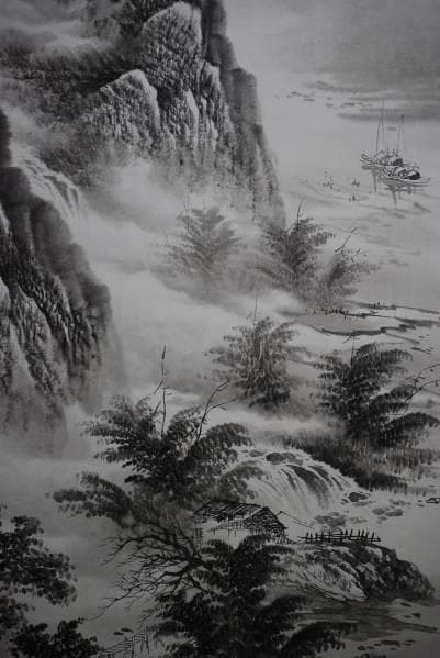 真作/古月/山水図/布袋屋掛軸HC-313