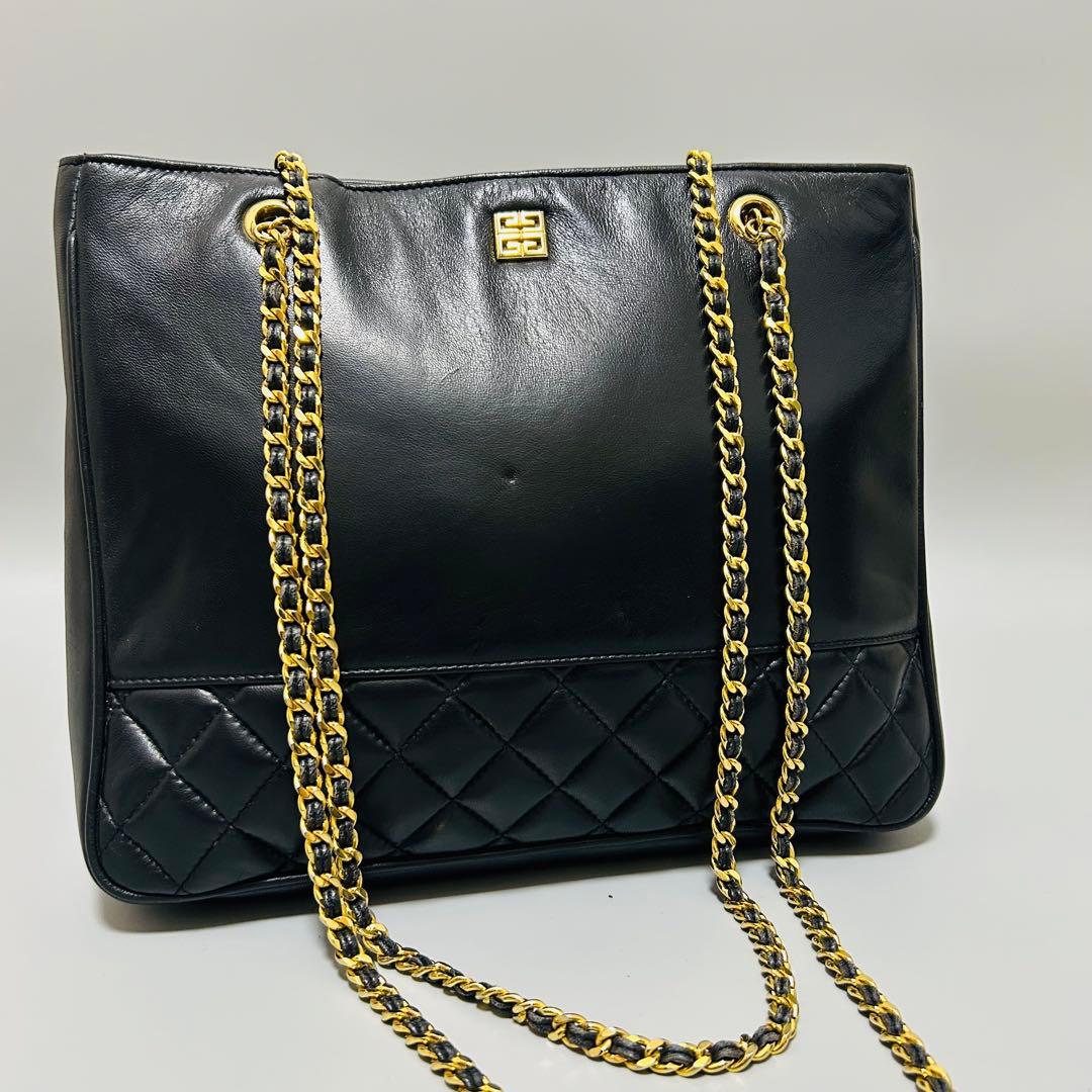 GIVENCHY ジバンシー レザー チェーン トートバッグ キルティング　黒