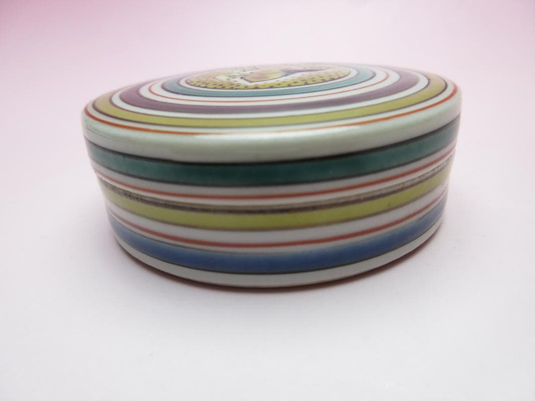 九谷焼 北出不二雄 色絵 丸 禽文 香合