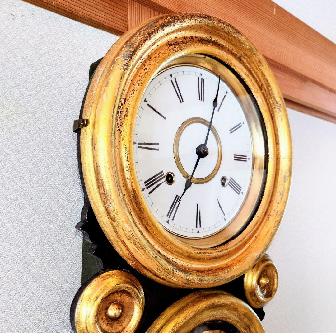 〈完動美品〉イングラハムIONIC, Gilt. 張四ツ丸達磨振り子時計　古時計
