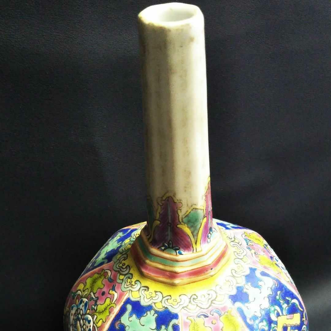 ※中国古美術/琺瑯花鳥紋八角長頸瓶/ (底款:大清乾隆年製)