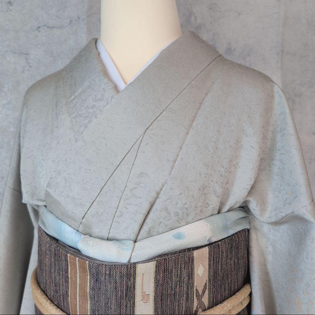 訪問着単品　付下げ正絹　シルバーグレー　パールトーン　幻想　A1r