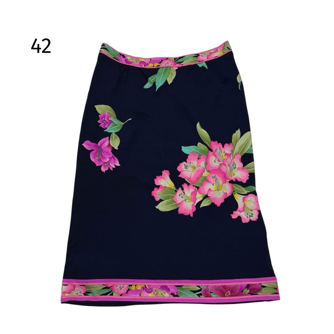 大きいサイズ LEONARD レオナール シルク100％ スカート 花柄 42