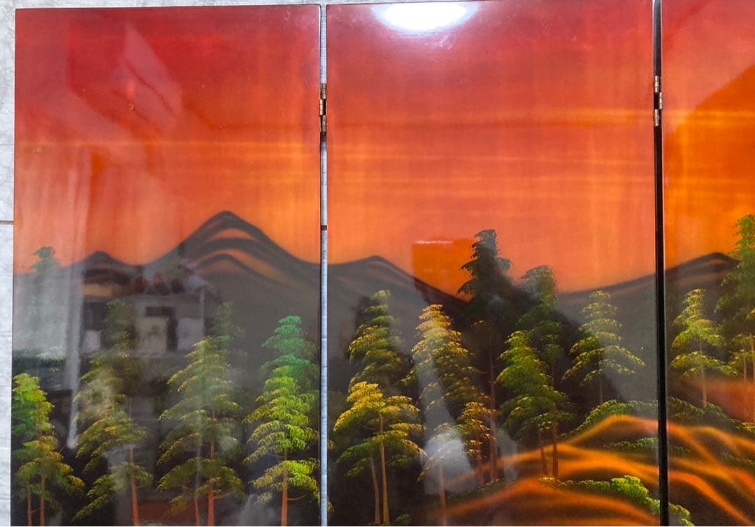 【特大】螺鈿細工 パーテーション 衝立「馬倒成功」 高さ：150cm