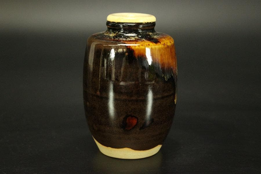 茶道具 肩衝茶入 良蓋 仕服 共箱(RC940)