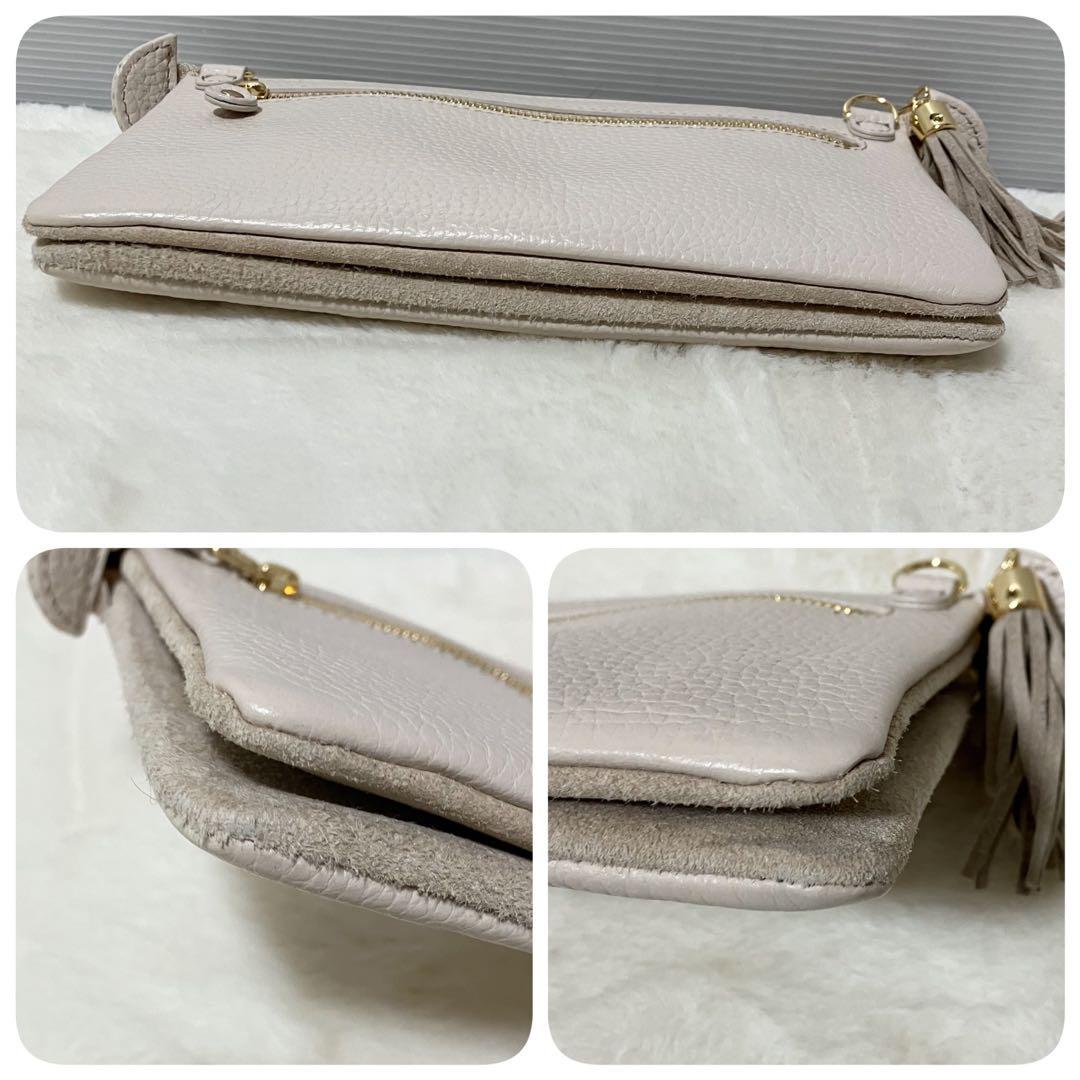 未使用級 ATAO ブーブー ショルダー バッグ 長財布 ポーチ シボ革 白