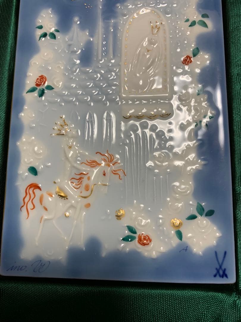 Meissen マイセン陶板画　青のメルヘン いばら姫（額無）