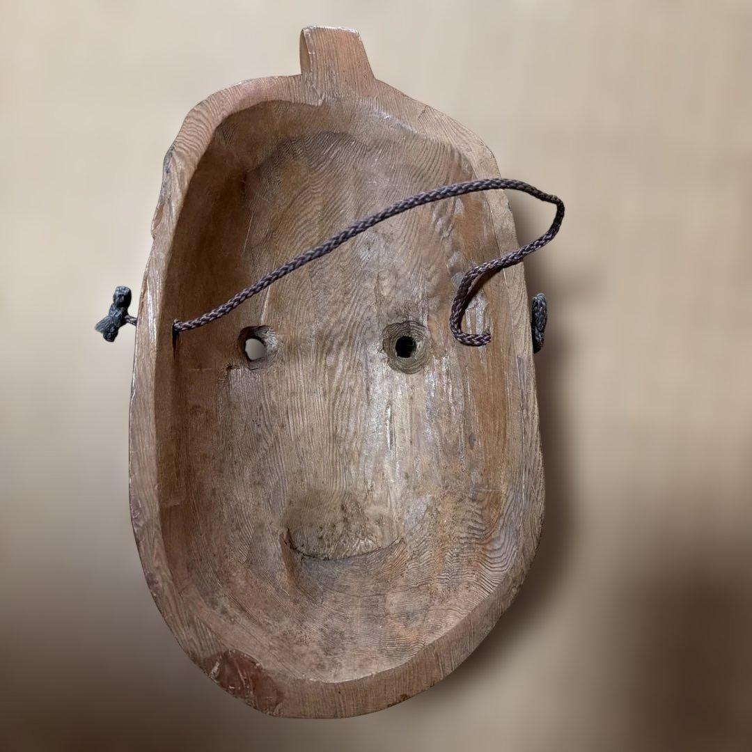 木製 お面 笑顔のデザイン アンティーク